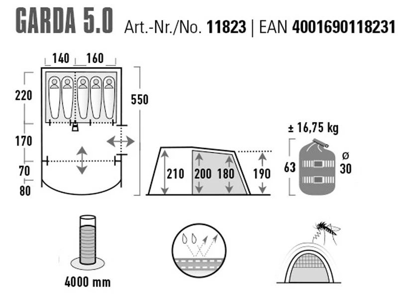 High Peak Garda 5.0 tunneltent