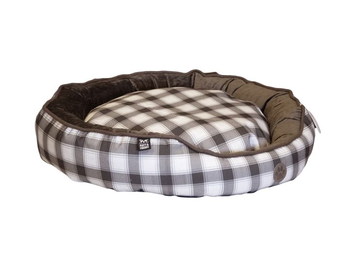 Puffy and Friends bruine Schotse ruit Ronde hondenmand - S