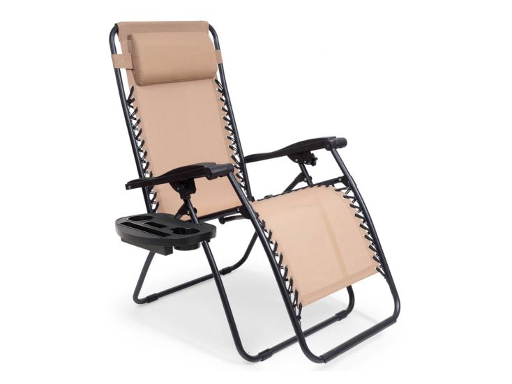 LifeGoods opvouwbare relaxstoel met zijtafel - Beige