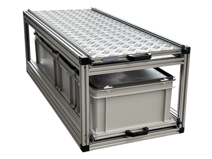 Dubbel schuifframe 120x40 cm - 3 gesloten bakken en traanplaat