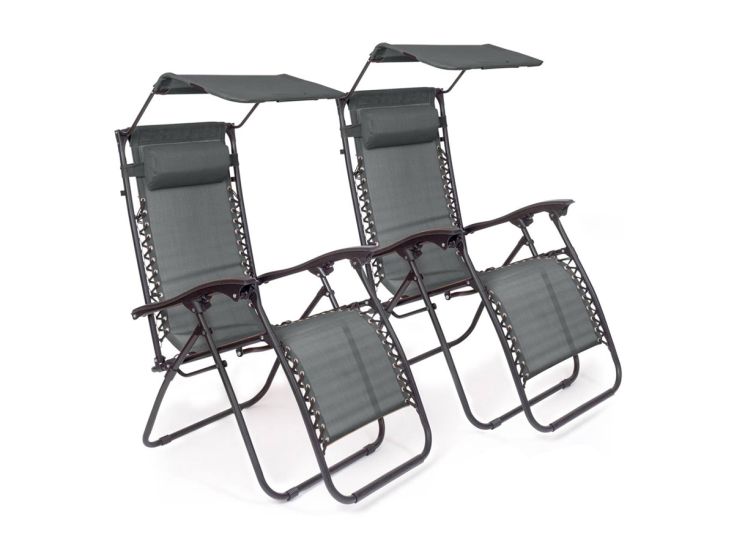 LifeGoods set van 2 relaxstoelen met zonnescherm - Dark Grey