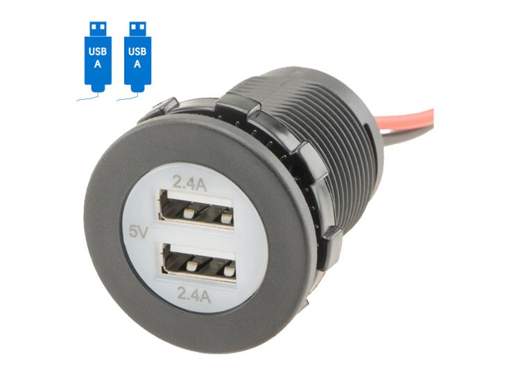 12V USB 5V 2x 2.4A dubbele inbouwdoos