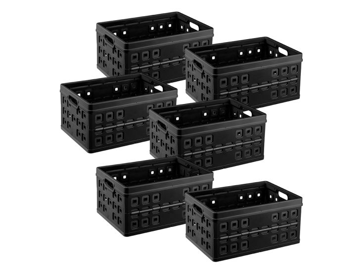 Sunware Square 46 liter set van 6 vouwkratten - Black