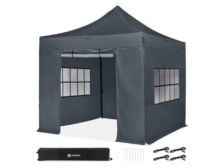VONROC Premium 3 x 3 Easy-Up partytent met zijwanden - Grey
