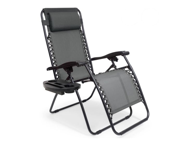 LifeGoods opvouwbare relaxstoel met zijtafel - Darkgrey