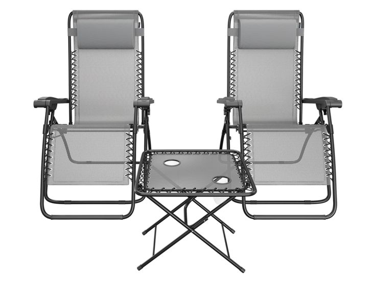 LifeGoods set van 2 ligstoelen met tafel - Grey