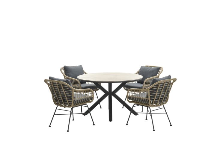 Ronde 4-persoons tuinset - Edison tafel - 4 Margriet stoelen