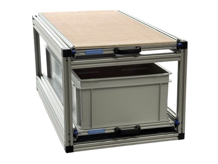 Dubbel schuifframe met 2 open bakken en multiplexplaat - 90x40 cm