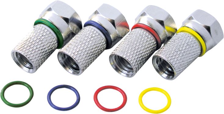 Schwaiger 7 mm set van 4 F-connectors metgekleurde ringetjes