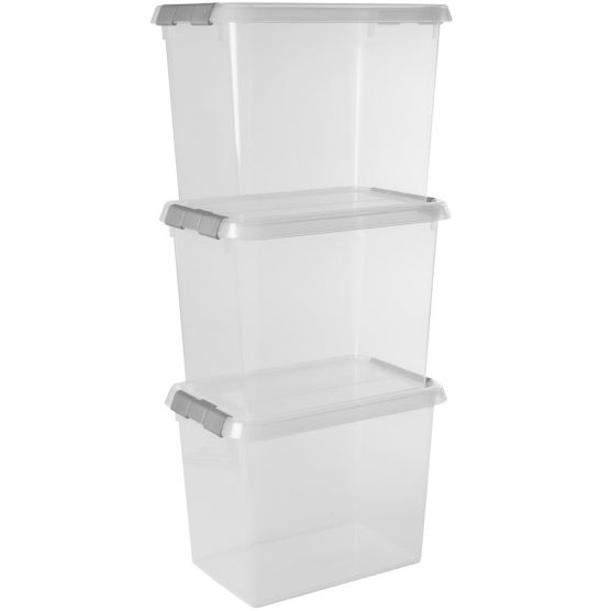 Sunware Comfort line 9 liter transparant grijze set van 3 opbergbox