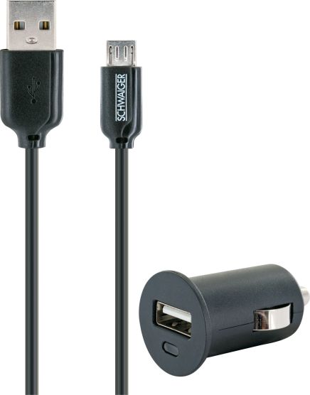 Schwaiger LSET200 zwarte 12 volt Micro-USB oplaadset
