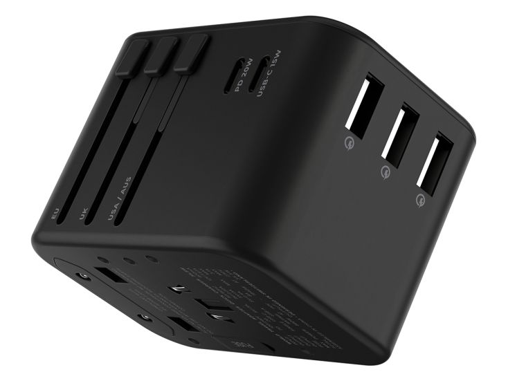 RollingSQUARE 2 USB-C en 3 USB-A universele wereldstekker