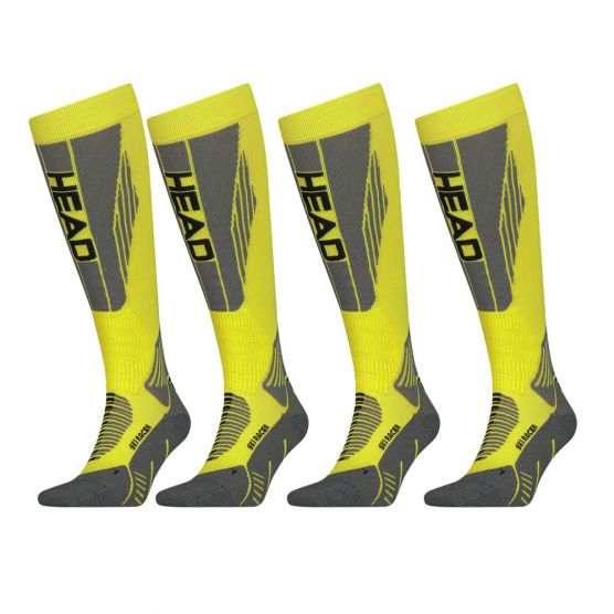 HEAD Racer Kneehigh 4 paar Neon Yellow unisex skisokken