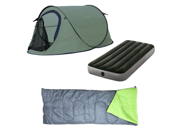 HIXA Green Pop up tent met slaapzak en luchtbed