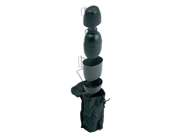Bushcraft zwart kooksysteem met waterfles
