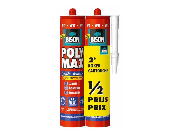 Bison 425 gram wit poly max high tack express - 2 stuks