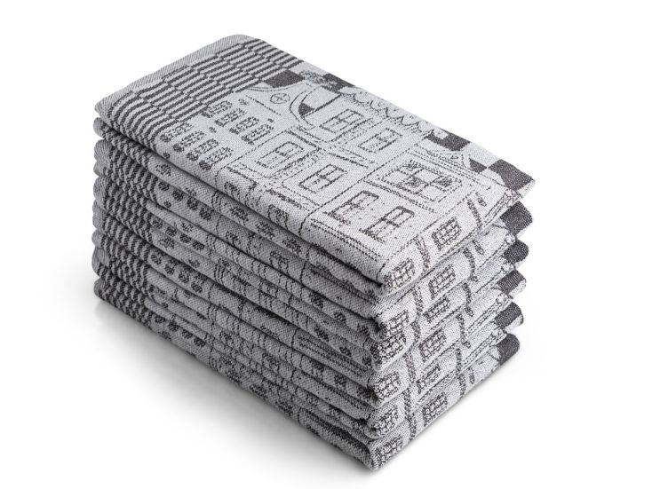 DoubleDry Grachten 50 x 70 cm set van 6 theedoeken - zwart