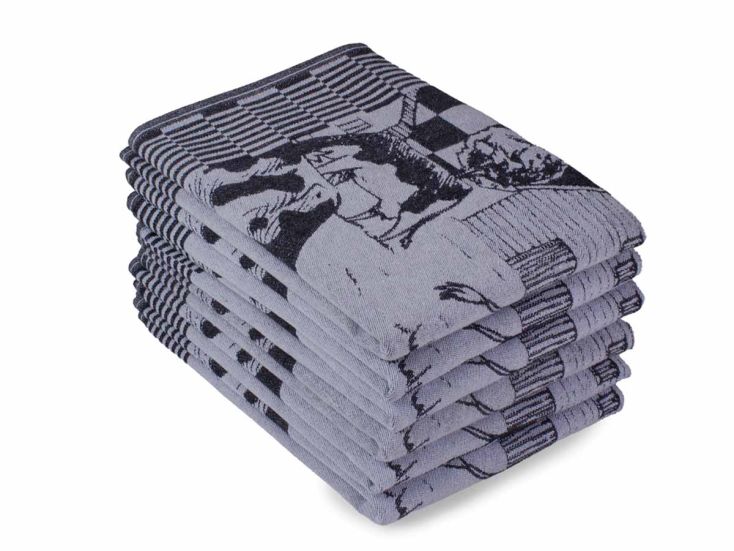 DoubleDry Koe 50 x 70 cm set van 6 theedoeken - zwart