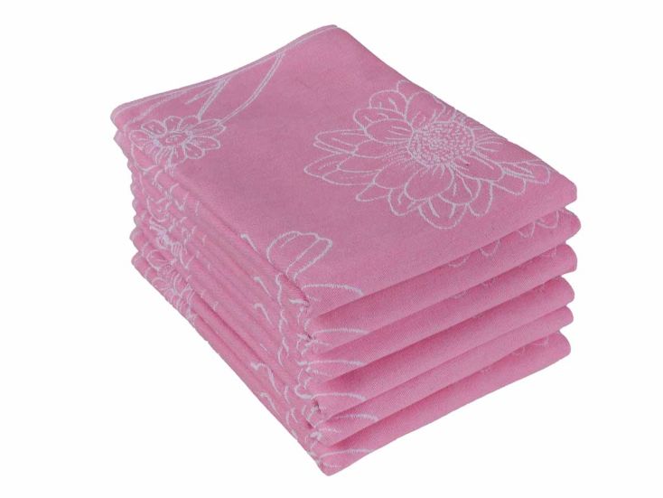DoubleDry Bloem 50 x 70 cm set van 6 theedoeken - roze
