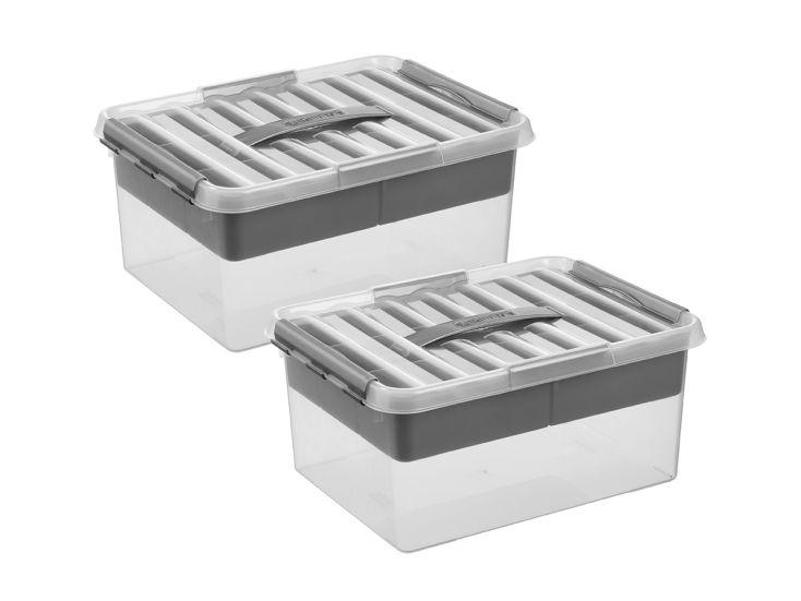 Sunware Q-line 15 liter Grey opbergbox met inzet - 2 stuks
