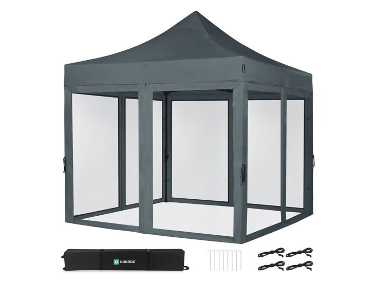 VONROC Premium 3x3 partytent met muggennet wanden - Grey