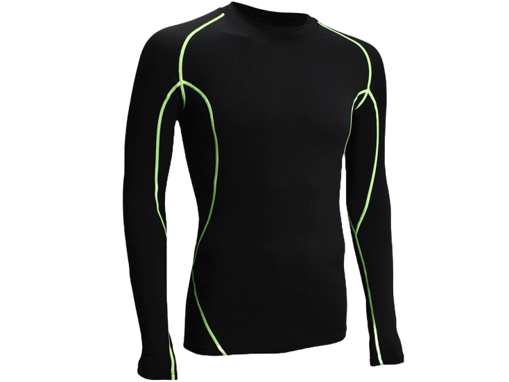 Avento Compressieshirt Lange Mouw Heren - Zwart/Fluorgeel