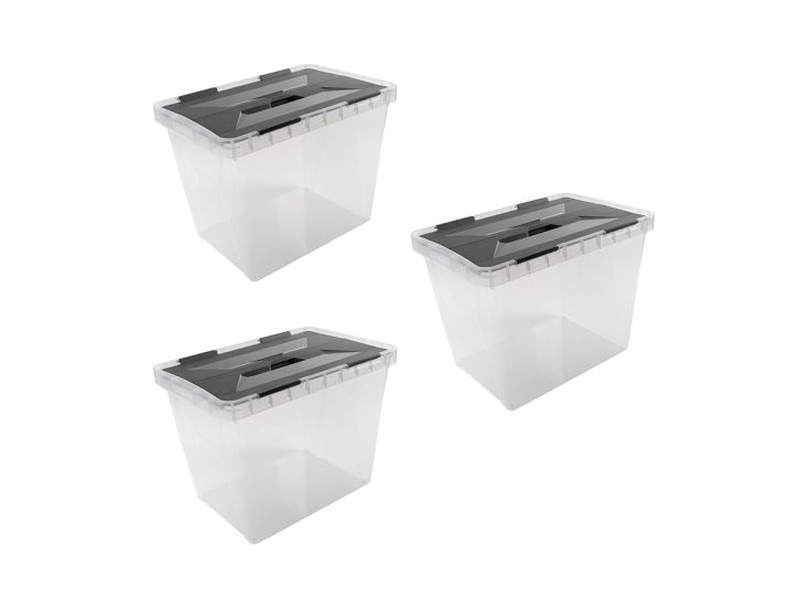 Onyx opbergbox 25L transparant antraciet- set van 3