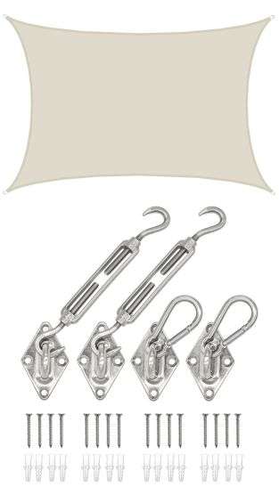 AMANKA 3x5 waterdicht beige schaduwdoek met bevestigingsset