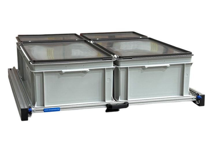 Aluminium 90x80 cm Schuifframe met 4 bakken met deksel