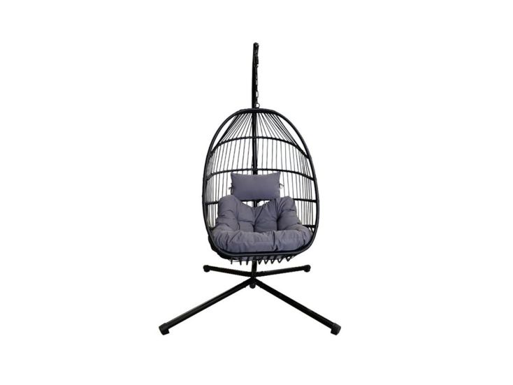 Buitenkado hangstoel met grijze kussens - Black