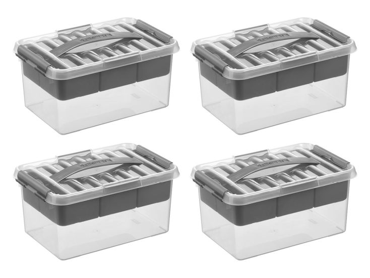 Sunware Q-line 6 liter Grey opbergbox met inzet - 4 stuks
