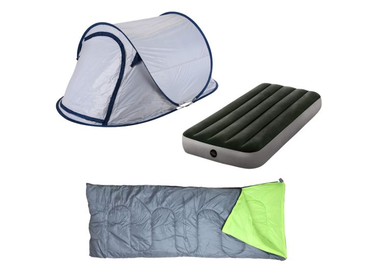 HIXA Grey Pop up tent met slaapzak en luchtbed