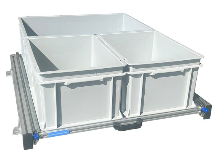 Aluminium schuifframe 80x60 cm met 3 open bakken voor camper
