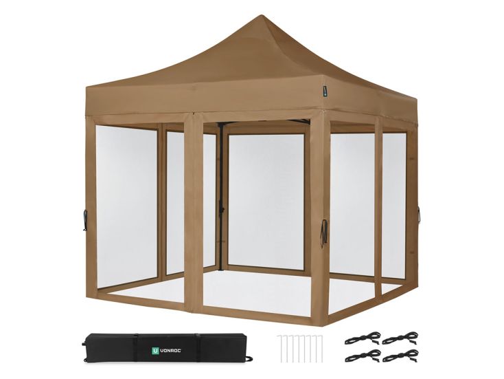 VONROC Premium 3x3 partytent met muggennet wanden - Beige