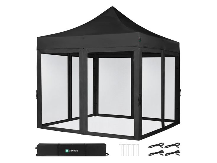 VONROC Premium 3x3 partytent met muggennet wanden - Black