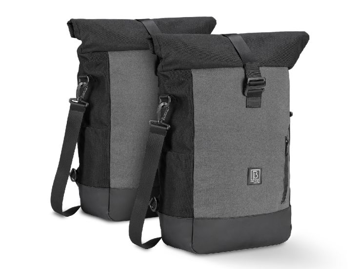 Brisby 3 in 1 waterdichte rolltop Black/Grey fietstas - Set van 2