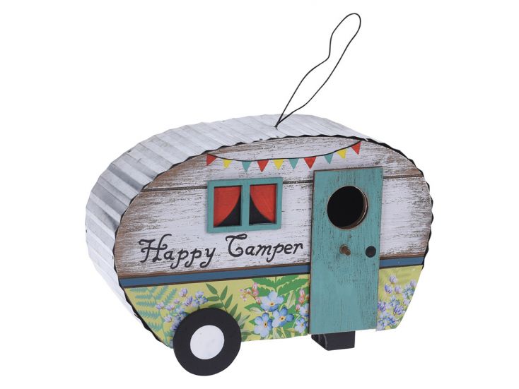 Caravan Happy houten vogelhuisje