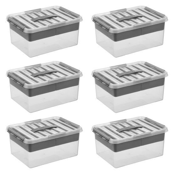 Sunware Q-line 15 liter set van 6 opbergboxen met inzet - Grey