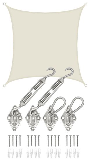 AMANKA 2x2 waterdicht beige schaduwdoek met bevestigingsset