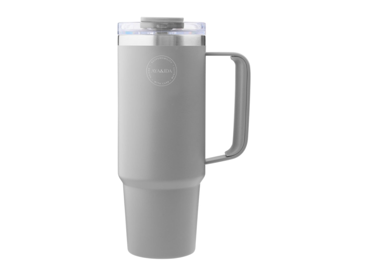 AYA&IDA 885 ml Thermosbeker met rietje - Light Grey