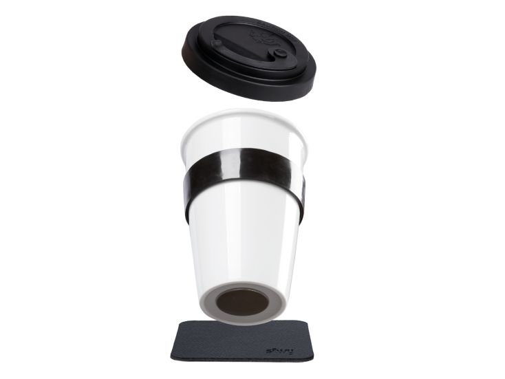 Silwy porseleinen To-Go-Cup met zwarte onderzetter
