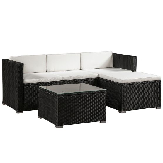 Punta Cana M polyrotan zwart witte loungeset