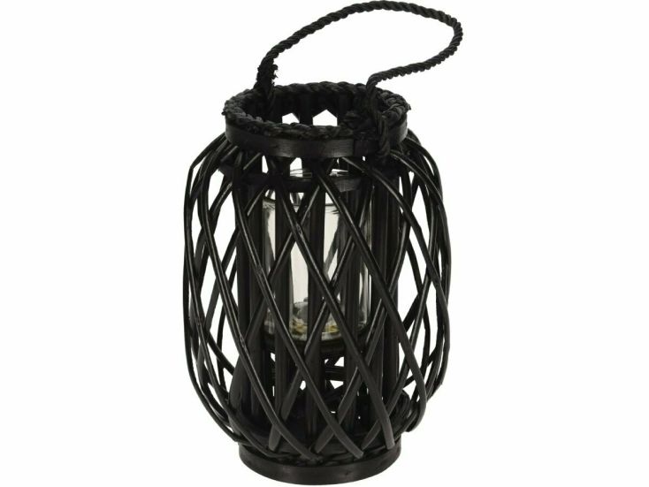 H & S Decoration Ø 23 x 30 cm rieten lantaarn - Black