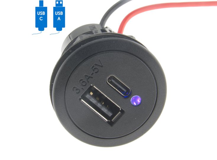 Power USB inbouwdoos C/A 12/24V DC