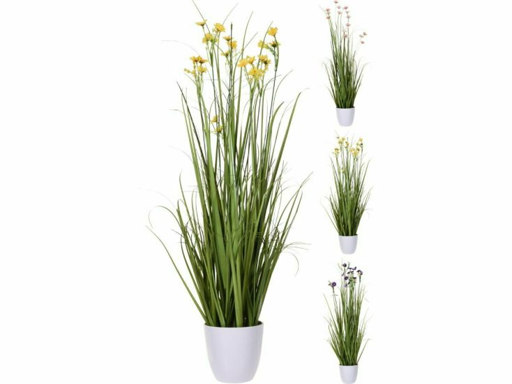 Siergras met bloemen in pot 95 cm kunstplant - 3 kleuren